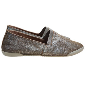 Frye Melanie Leather Slip-on Flats Silver  Tan Crackle size 8.5